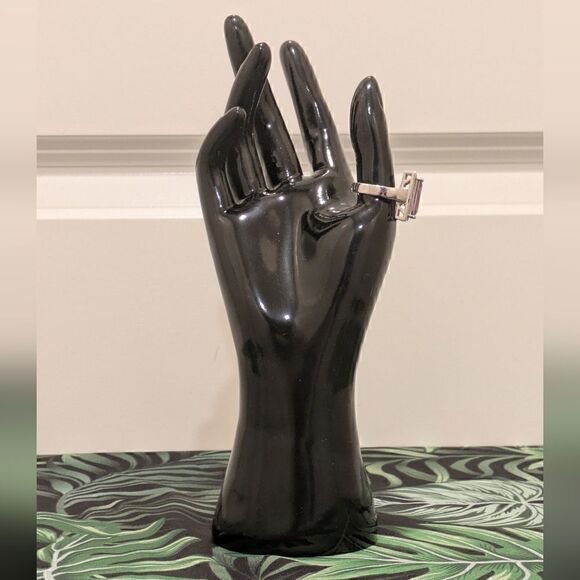 Size 10 Silver Plated Ring with Huge Purple Cubic Zirconia and Faux Diamonds - Picture 6 of 7